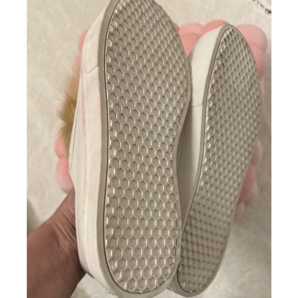 Sam Edelman Leya White Leather Tan Blush Faux Fur Pom Pom Sneaker Shoes Sz 8.5 - Picture 6 of 6